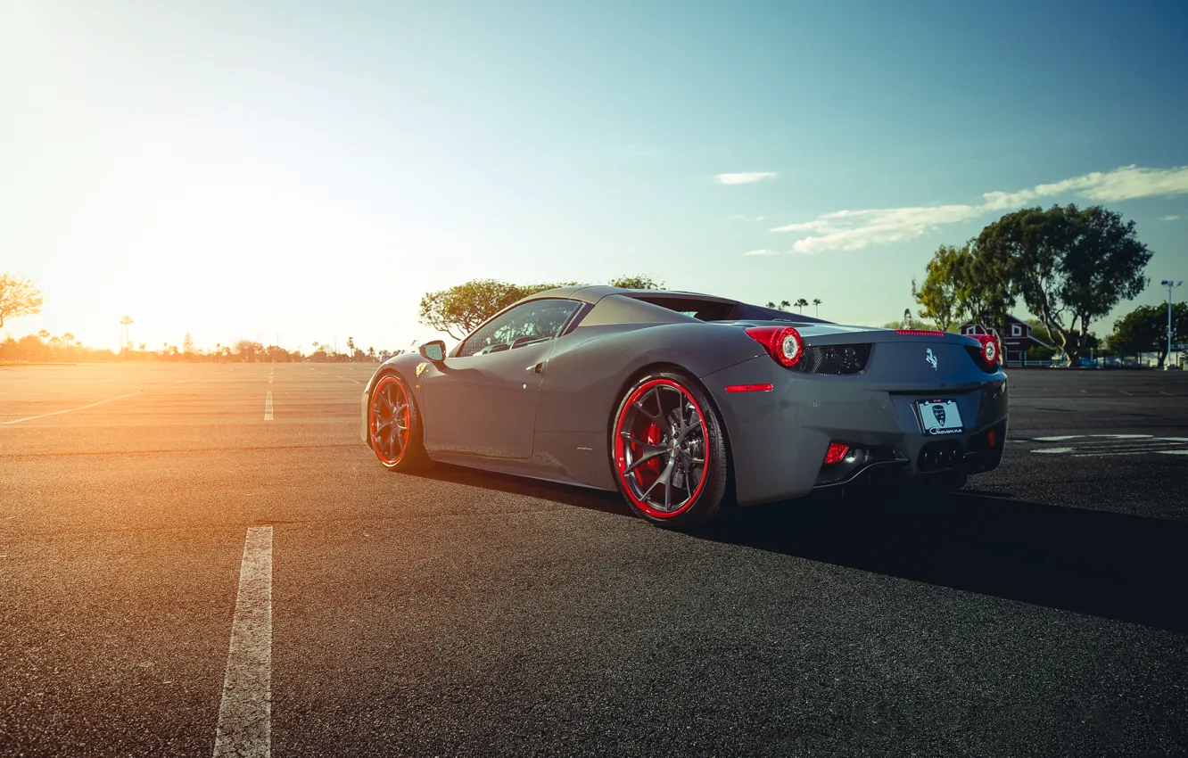 Photo wallpaper Ferrari, 458, Sun, Color, Grey, Back, Italia, Supercar