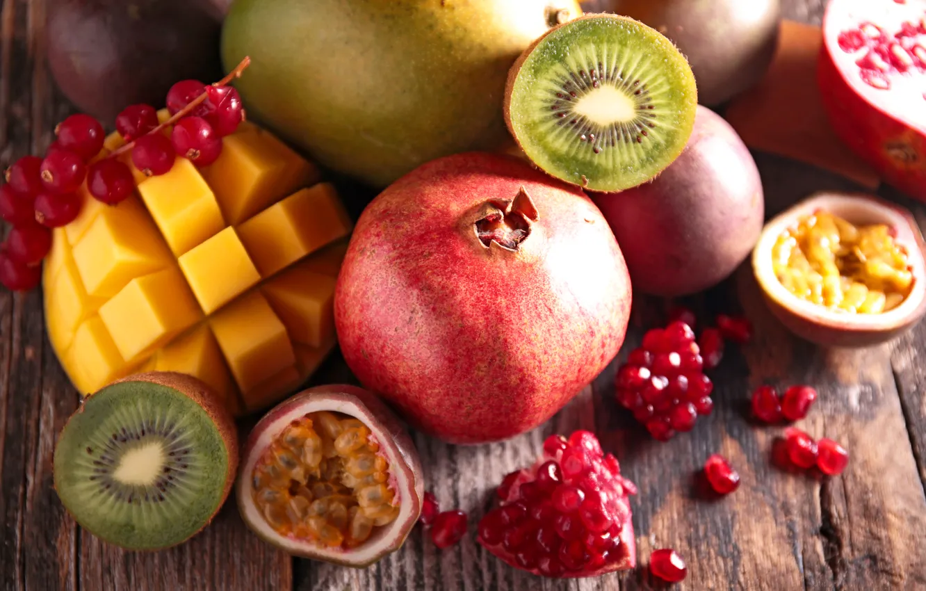 Photo wallpaper kiwi, fruit, mango, fruit, garnet, mango, passion fruit