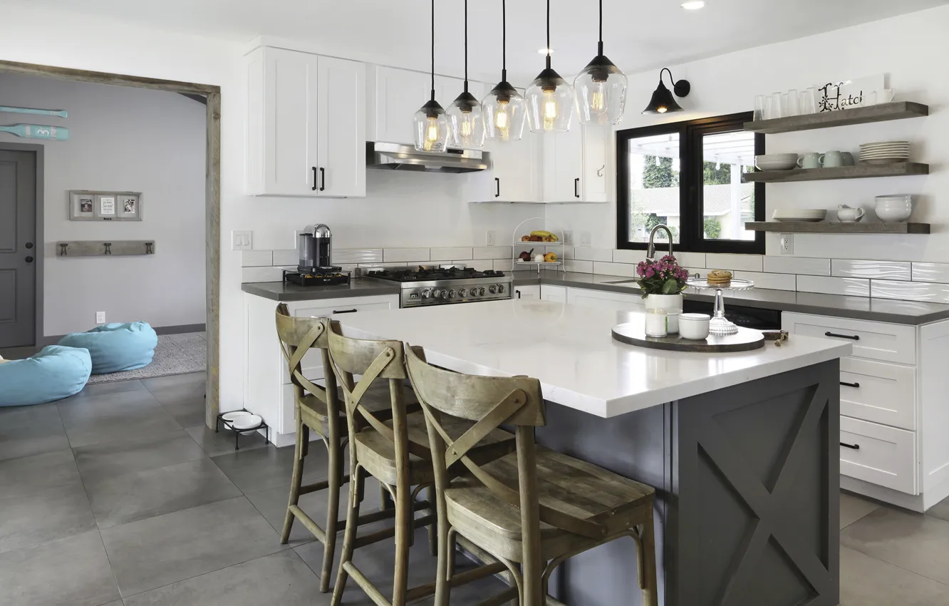 Photo wallpaper table, furniture, home, kitchen, lamp