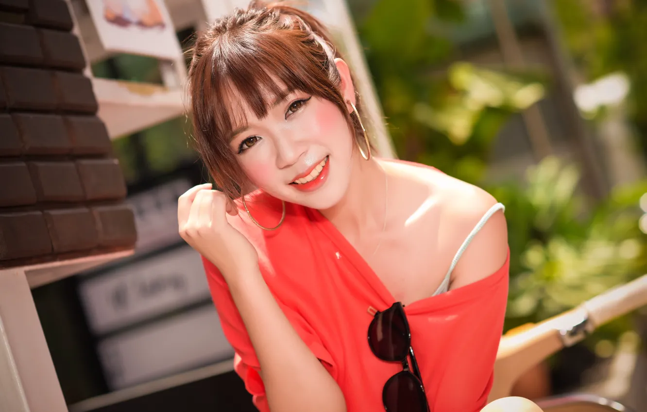 Photo wallpaper face, smile, hair, glasses, cutie
