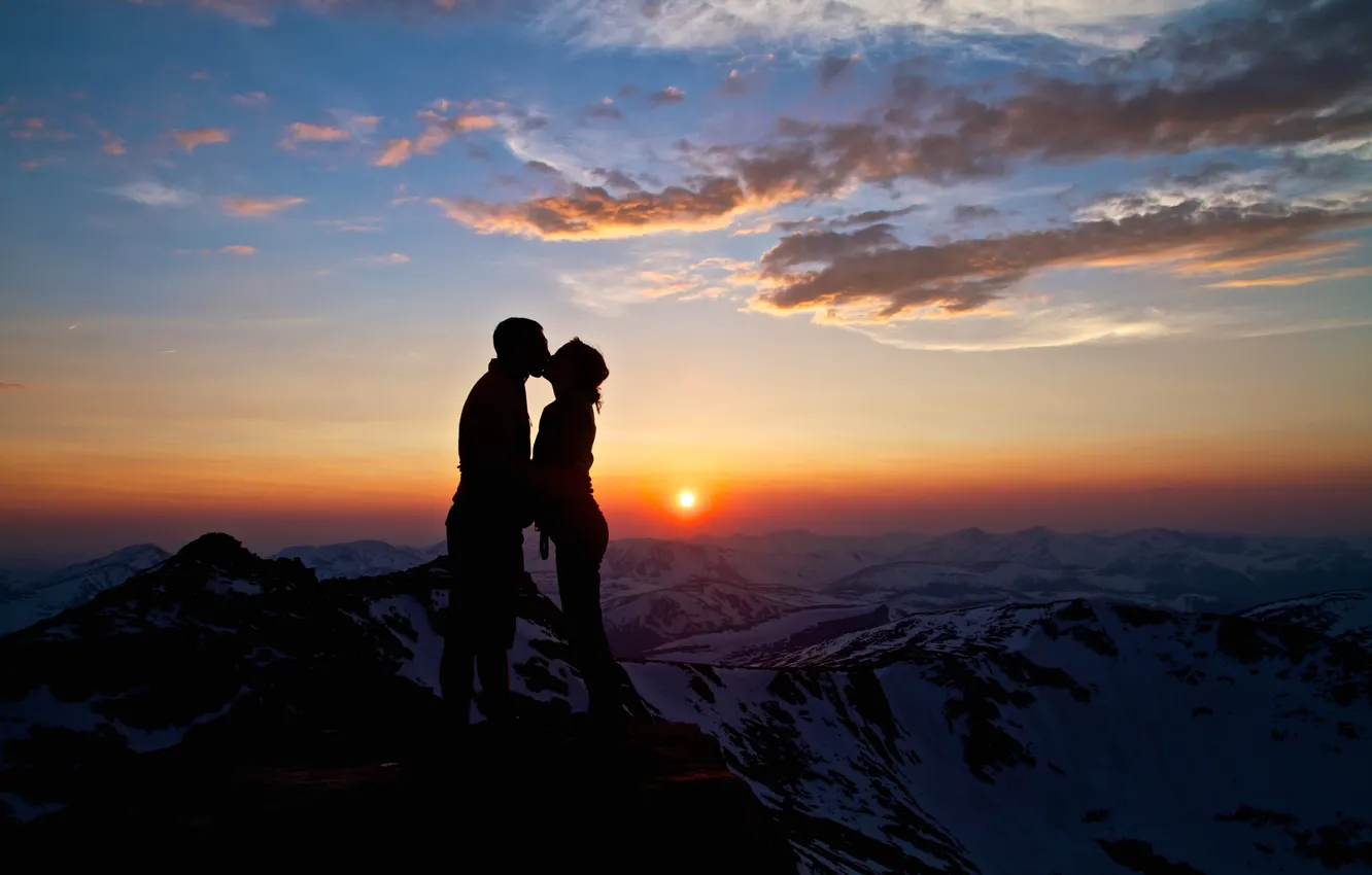 Photo wallpaper the sky, love, mountains, kiss, it