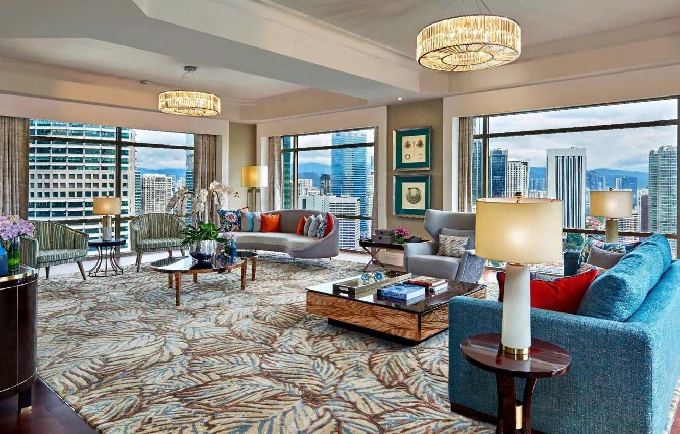 Wallpaper design, style, interior, megapolis, living room for mobile ...