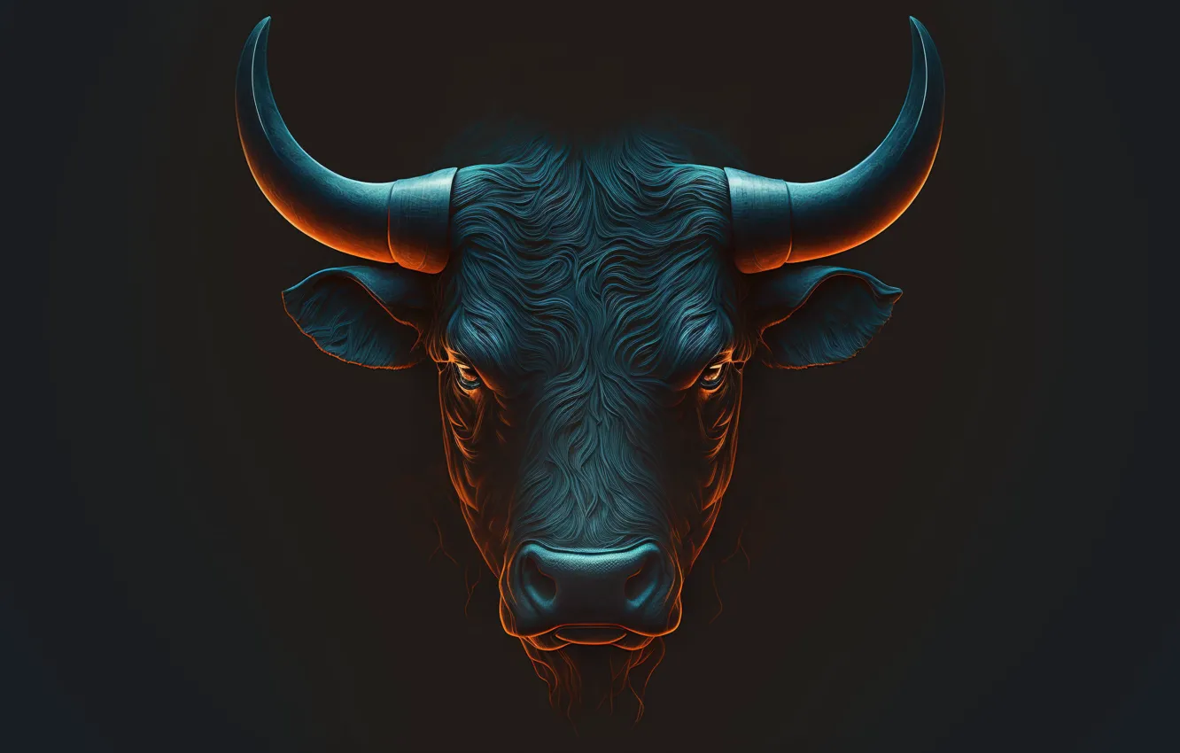 Photo wallpaper minimalism, horns, bull, AI art