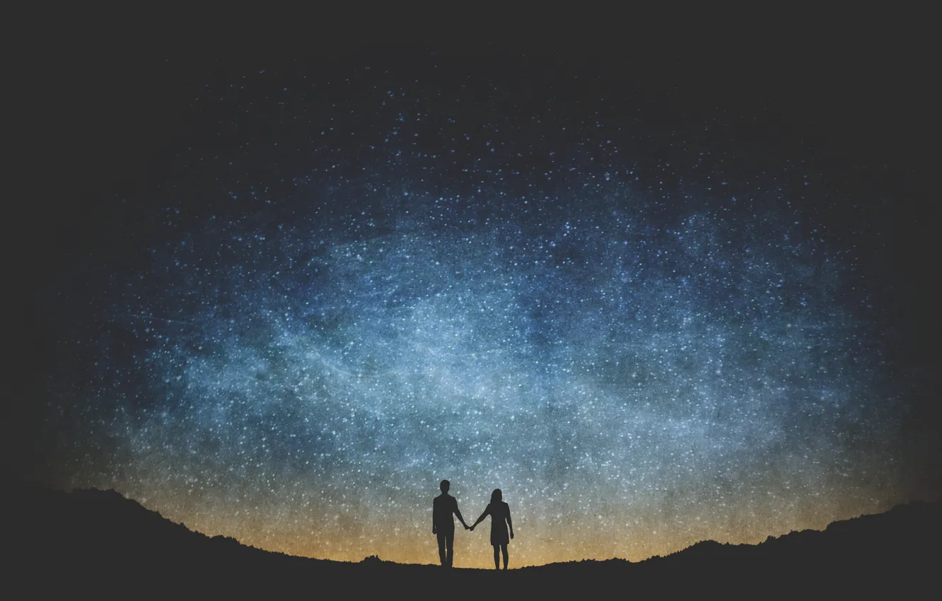 Photo wallpaper space, stars, woman, silhouette, pair, male, The Milky Way, secrets