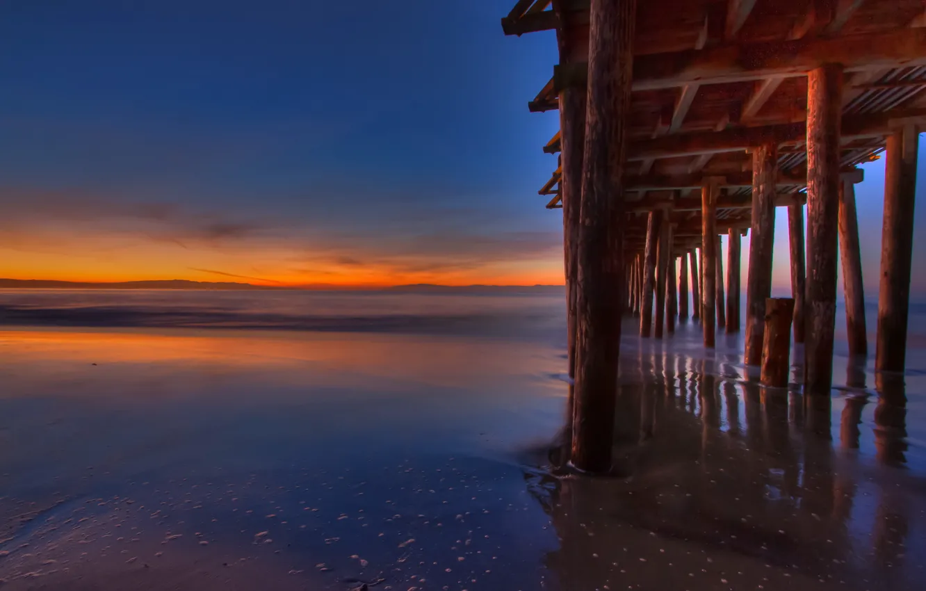 Photo wallpaper sea, night, bridge