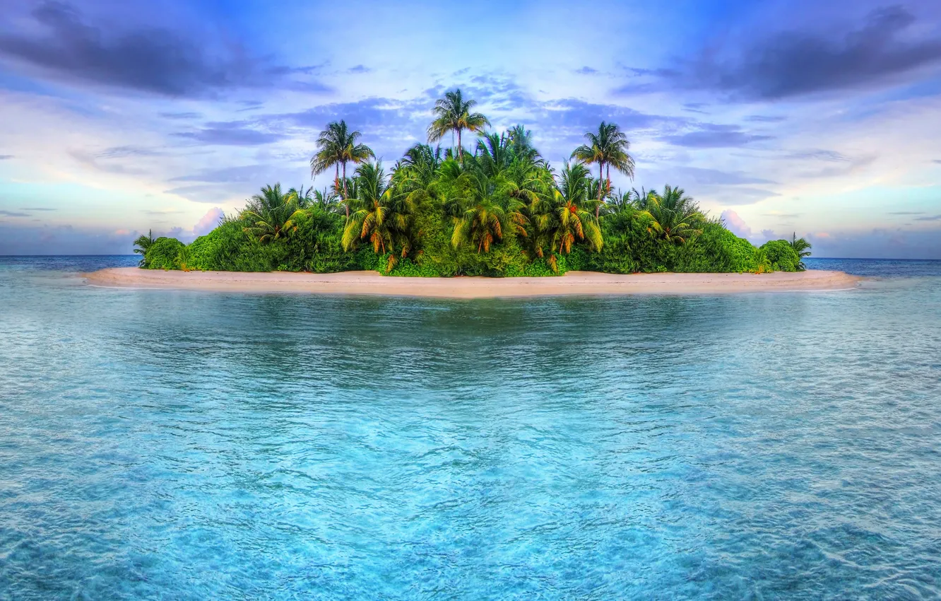 Photo wallpaper sea, beach, the sky, trees, landscape, nature, palm trees, island