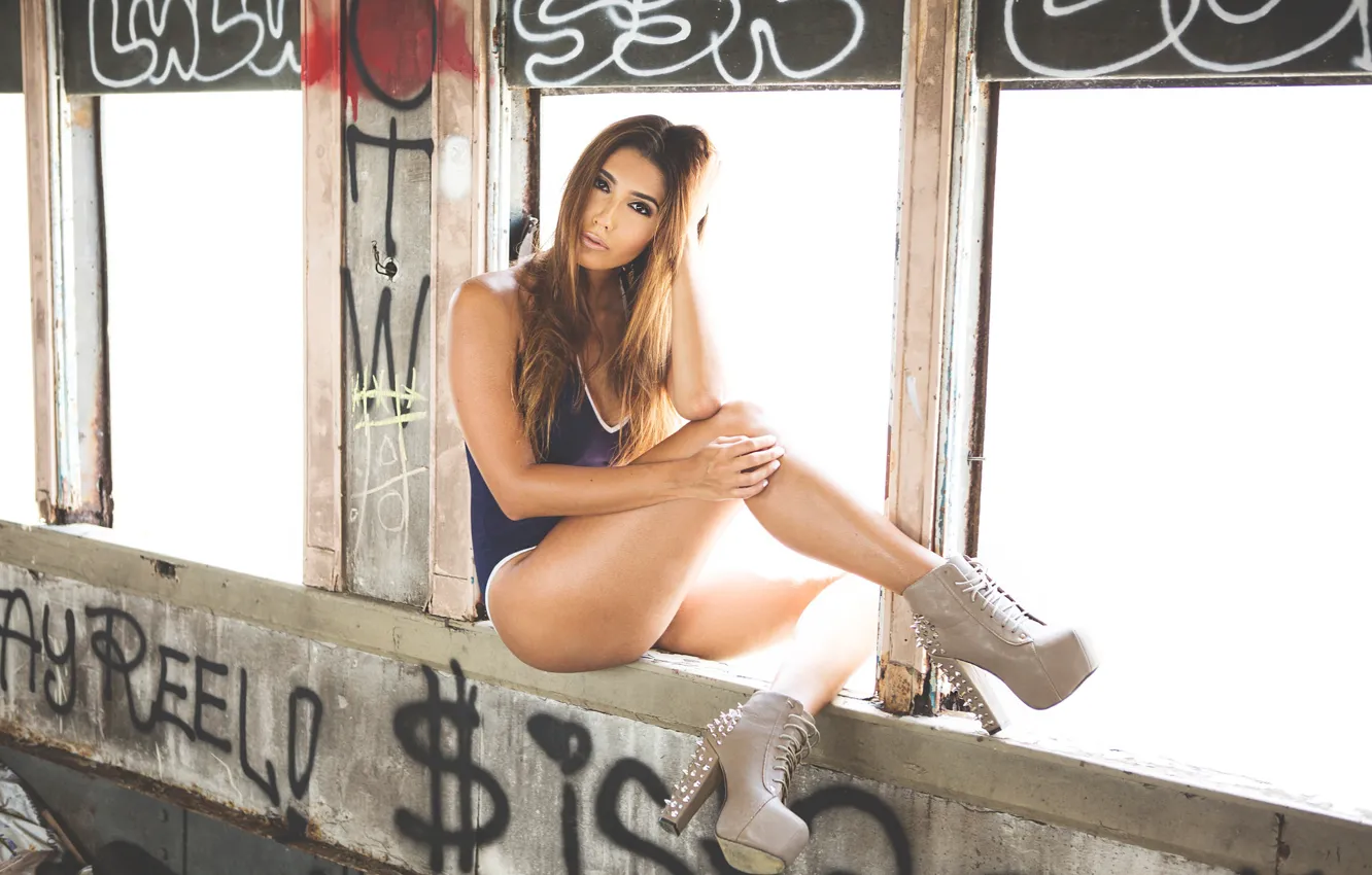 Photo wallpaper swimsuit, pose, the inscription, feet, shoes