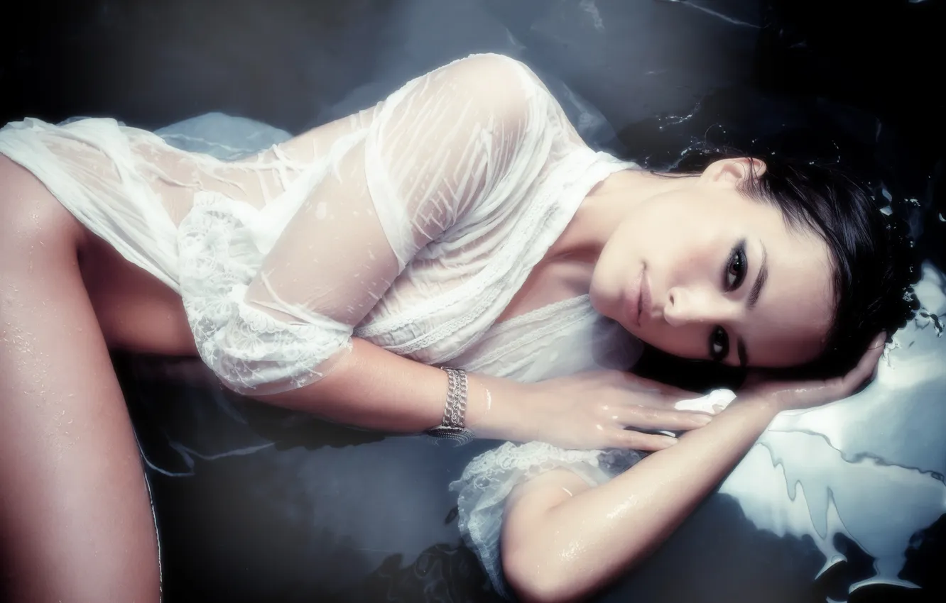 Photo wallpaper wet, studio, woman, water, spa, shirt, skin