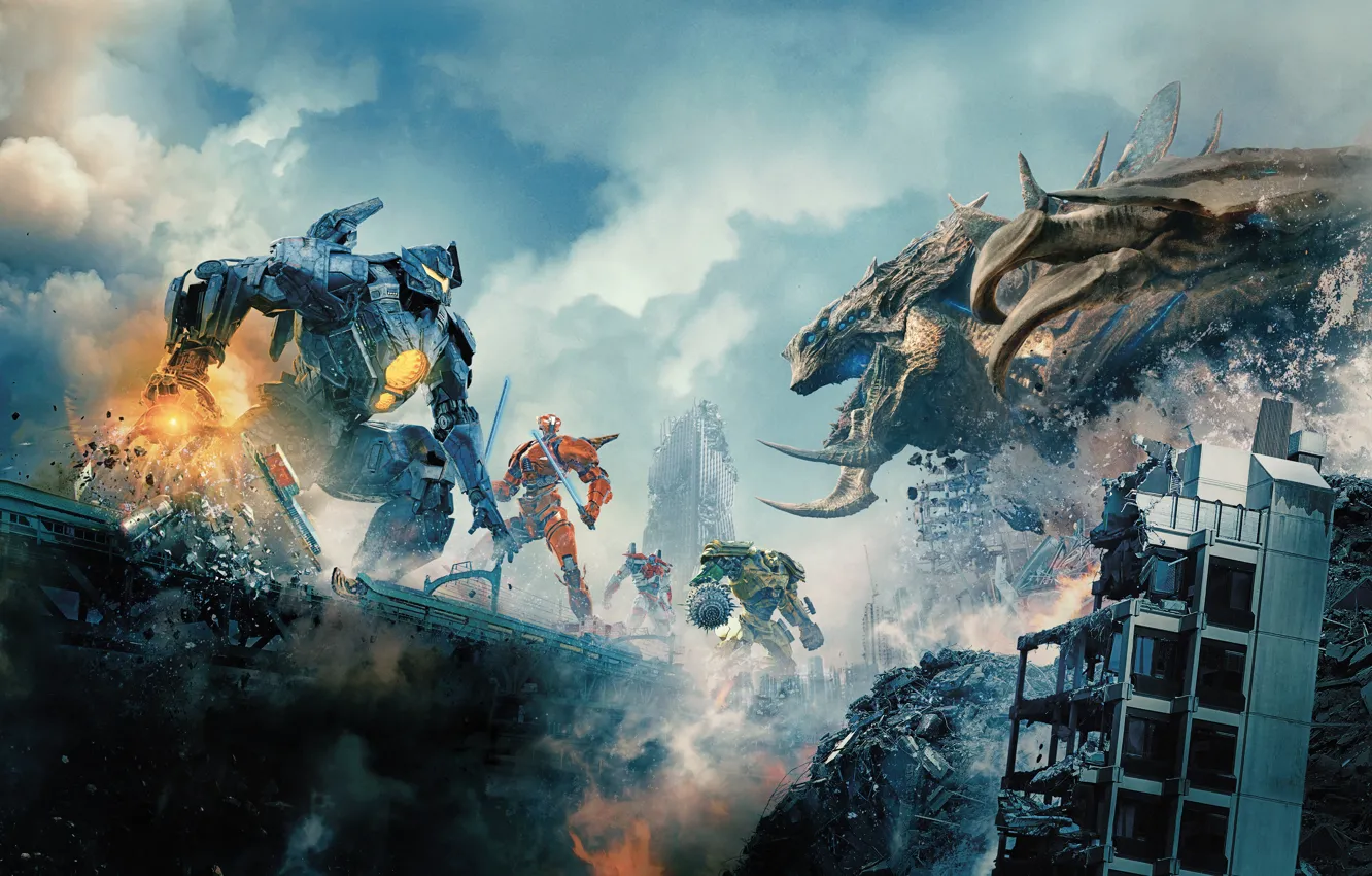 Photo wallpaper Action, fantasy, soldiers, Robots, Legendary Pictures, big, Machine, sci-fi