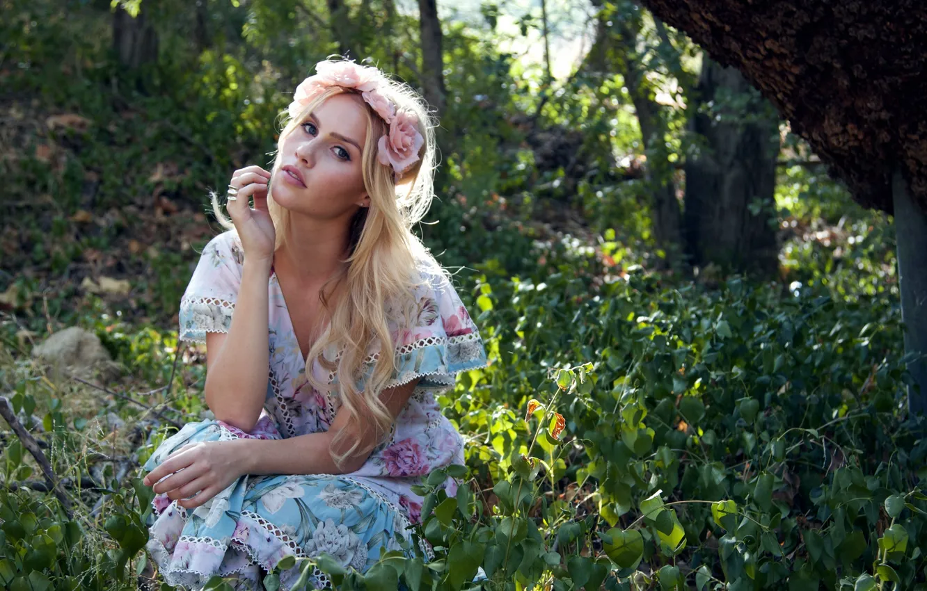 Photo wallpaper pose, actress, blonde, sitting, Claire Holt, Claire Holt