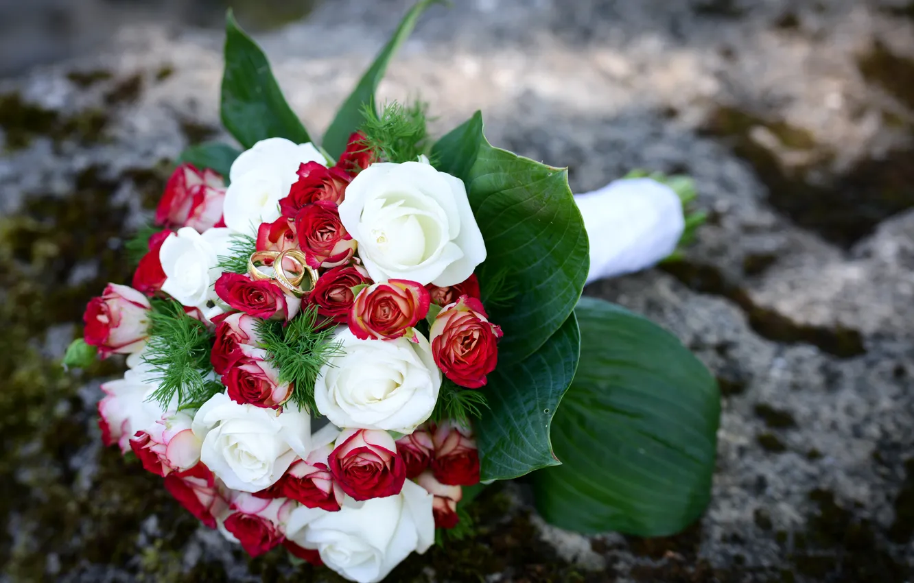 Photo wallpaper roses, bouquet, ring, beautiful, wedding, beautiful, Roses, ring