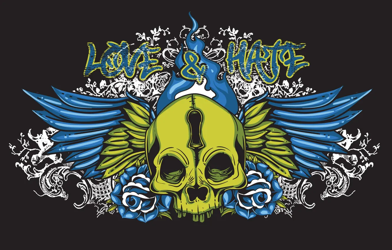 Photo wallpaper skull, wings, vector