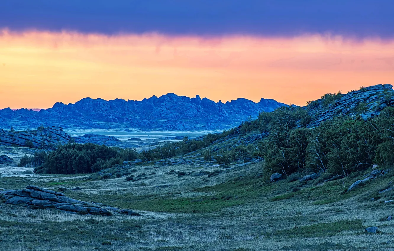 Photo wallpaper mountains, beauty, space, Evgeny Drobotenko, Picturesque Landscape, Morning in the mountains of Edrej