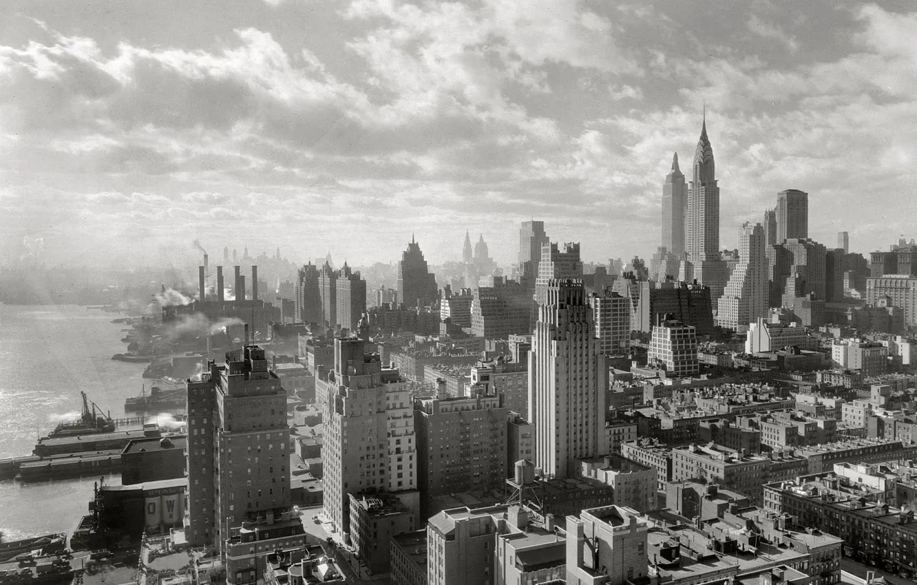 Photo wallpaper the city, photo, building, home, black and white, New York, skyscrapers, picture