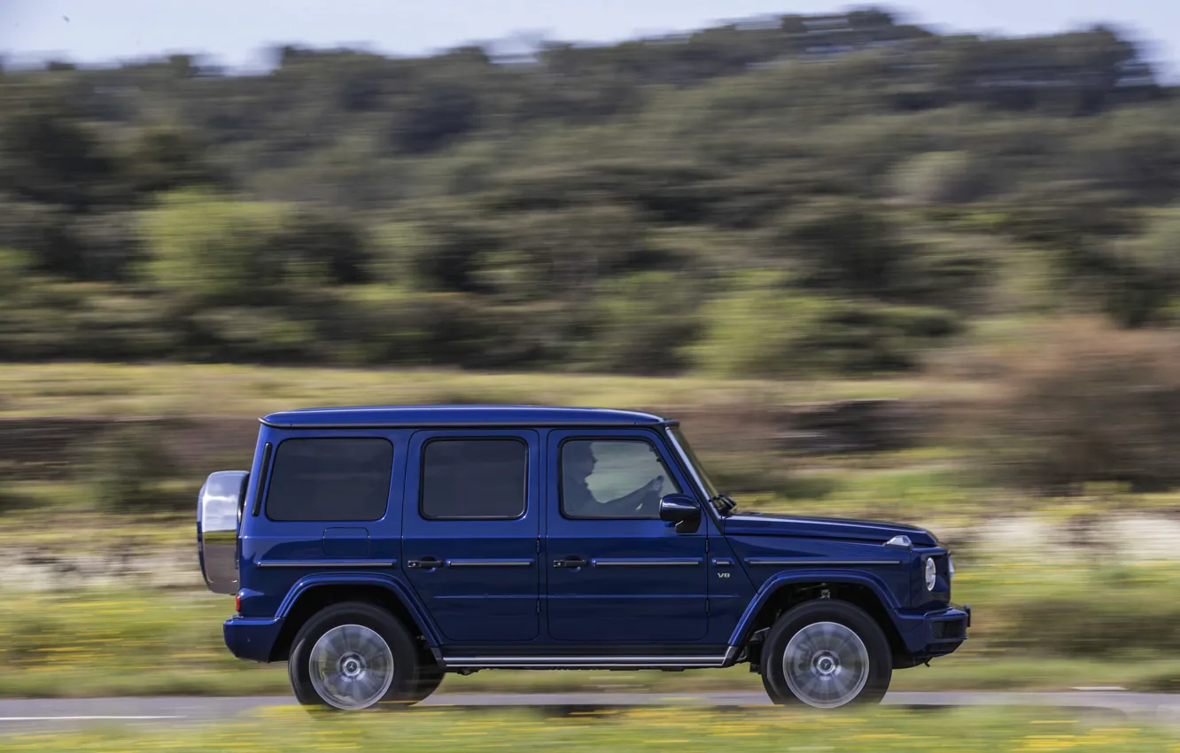 Photo wallpaper blue, Mercedes-Benz, SUV, profile, 4x4, 2018, G-Class, G 500