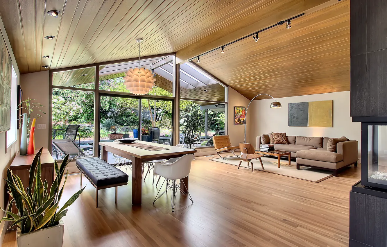 Photo wallpaper design, style, interior, living room, dining room, Mid-Century Modern style