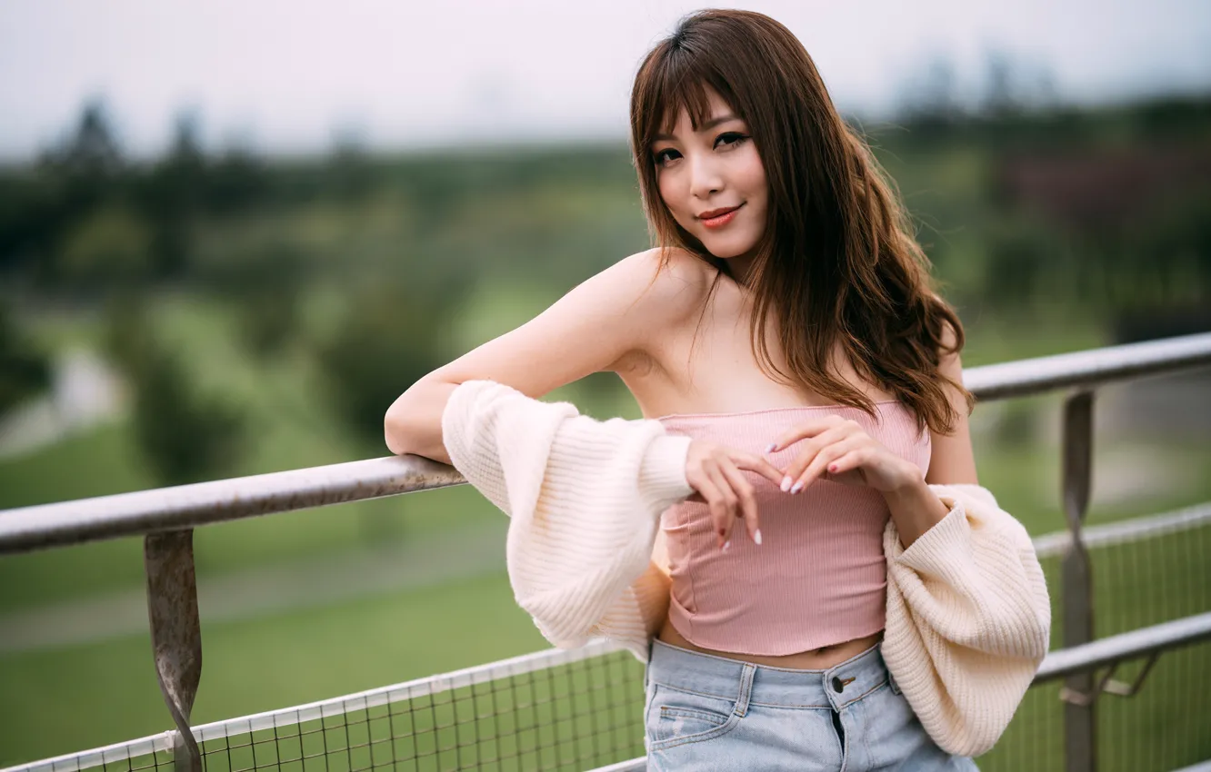 Photo wallpaper look, pose, model, portrait, jeans, makeup, Mike, hairstyle