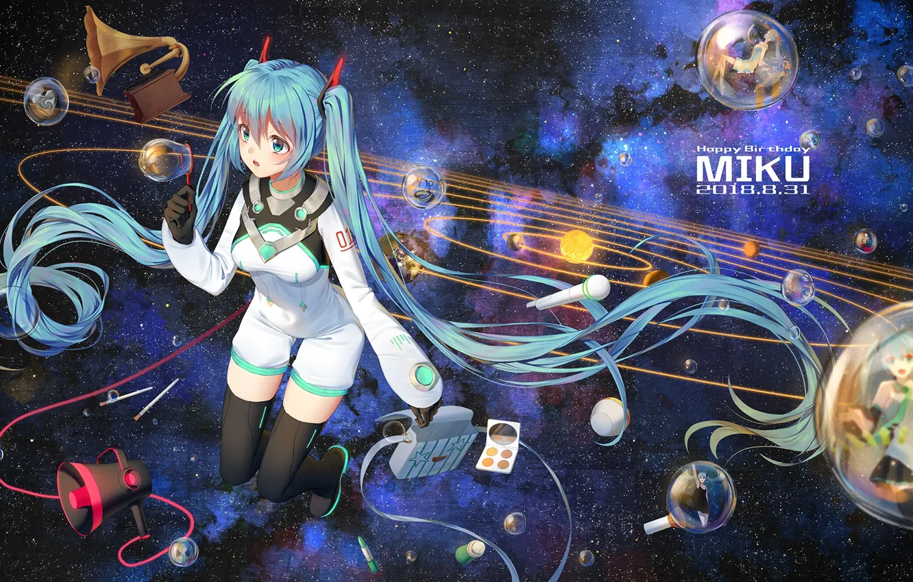 Photo wallpaper Girl, Space, Anime, Vocaloid, Hatsune Miku