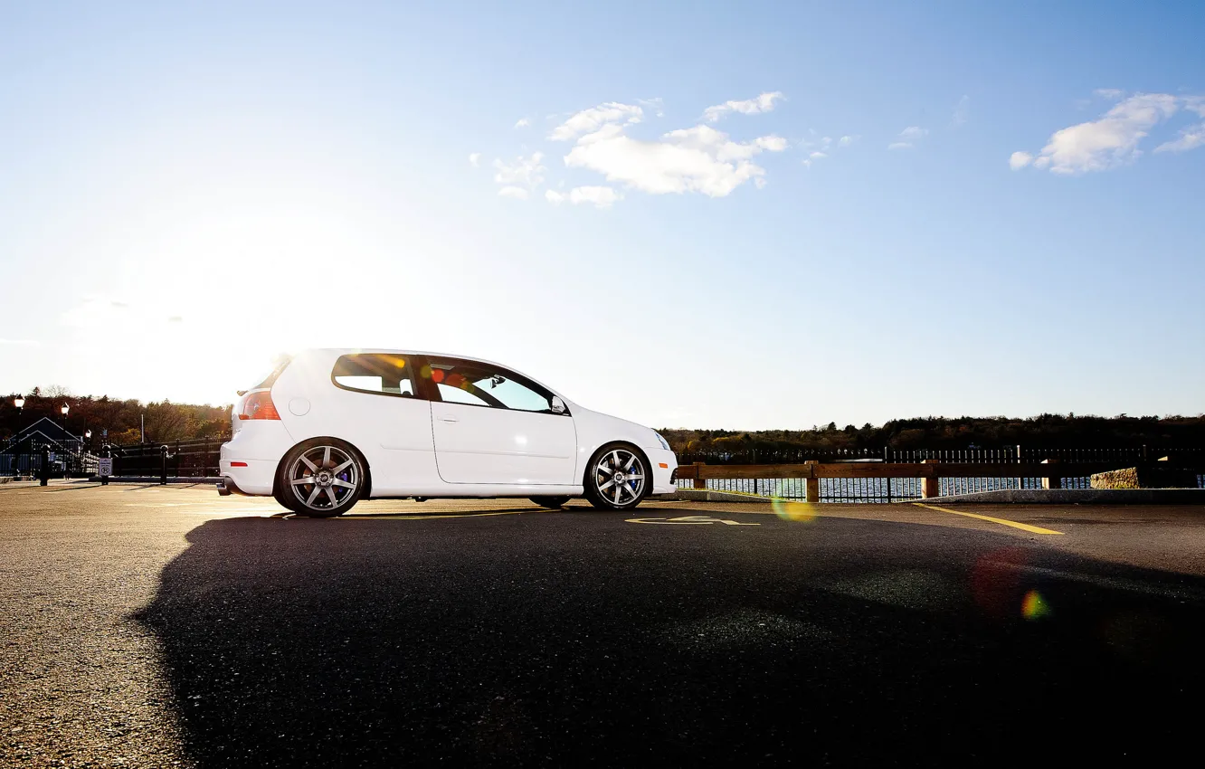 Photo wallpaper white, the sky, clouds, white, Golf, golf, Volkswagen, Volksvagen