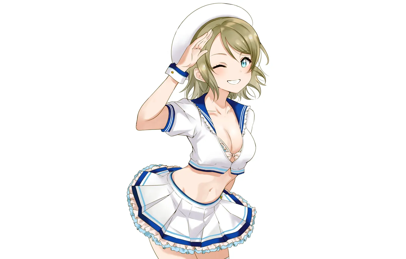 Photo wallpaper girl, sexy, cleavage, boobs, anime, beautiful, short hair, pretty