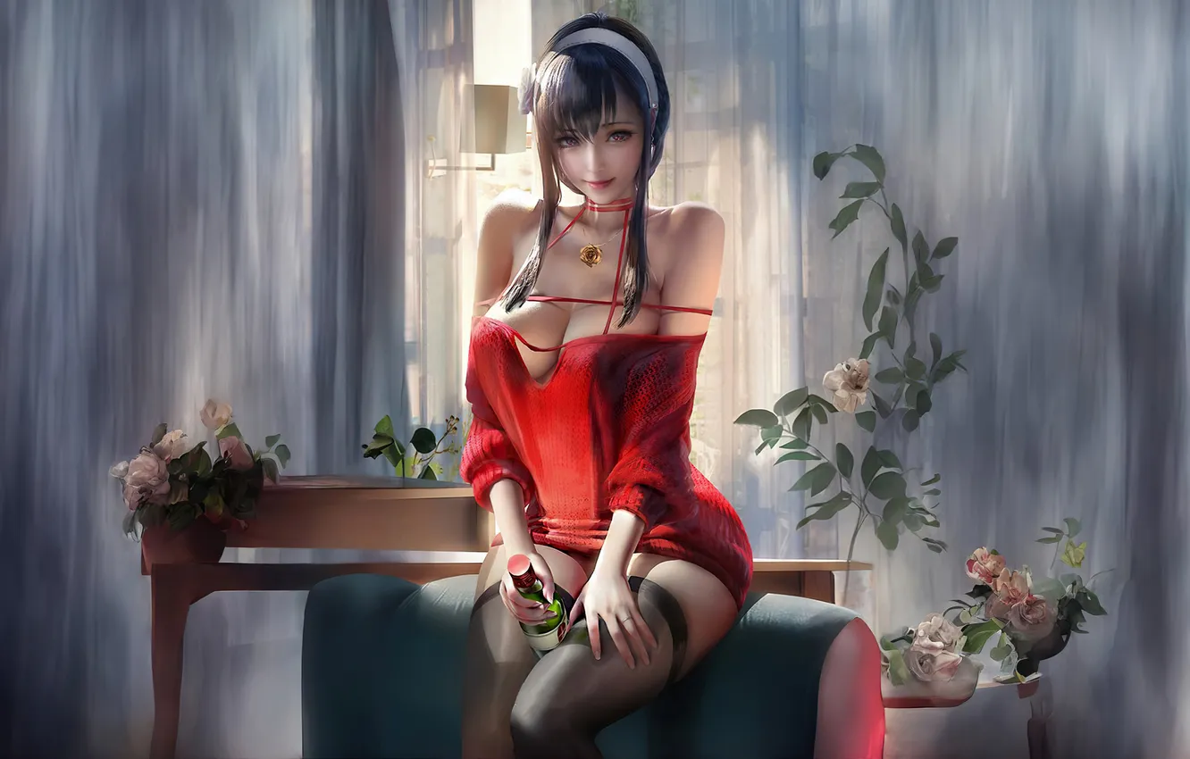 Photo wallpaper girl, flower, anime, art, erotic, fantasy art, Character, artwok