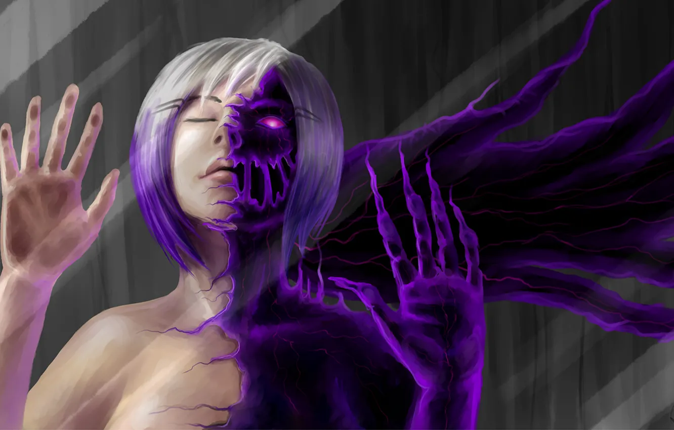 Photo wallpaper girl, magic, the demon, art, demoness, burning eyes