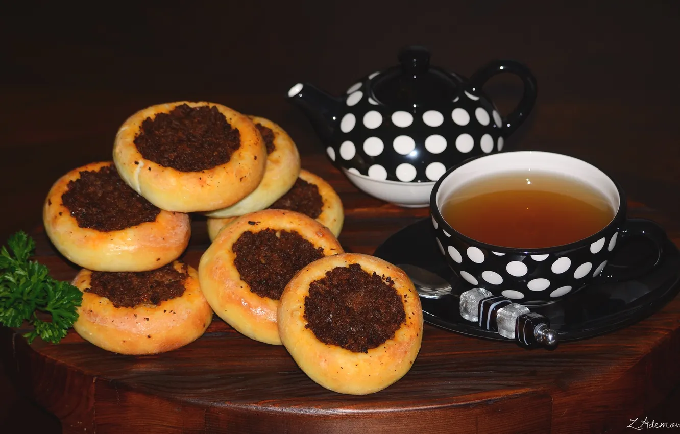 Photo wallpaper tea, meat, buns