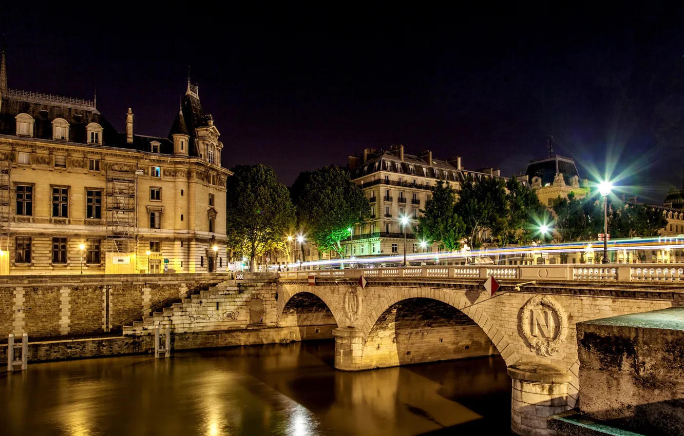 Photo wallpaper light, night, bridge, the city, lights, France, Paris, lights