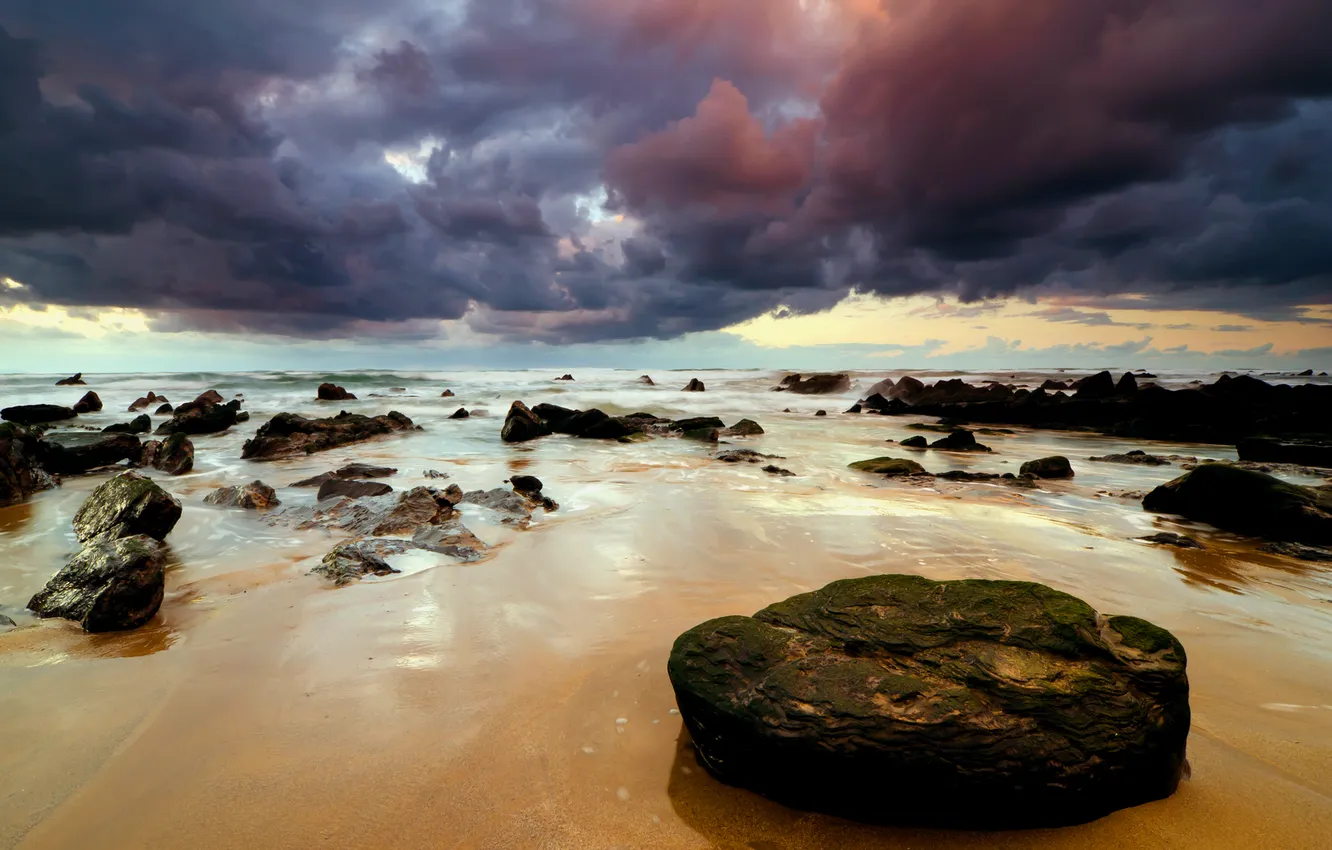 Photo wallpaper sea, beach, the sky, stones