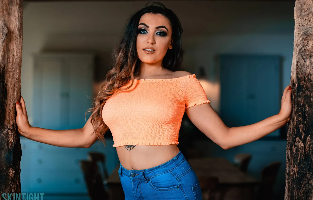 Photo wallpaper girl, sexy, Wallpaper, sweetheart, model, bright, portrait, jeans