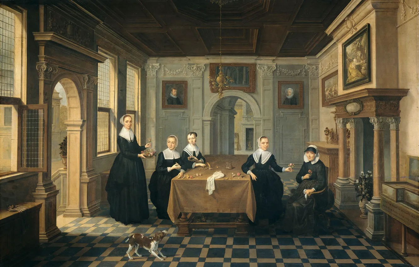 Photo wallpaper picture, genre, Dirk van Delen, Interior with Five Ladies