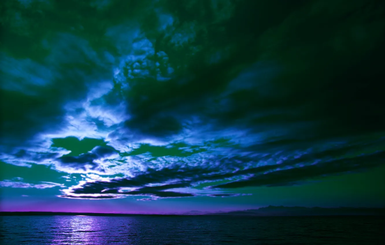 Photo wallpaper sea, clouds, the evening, glow