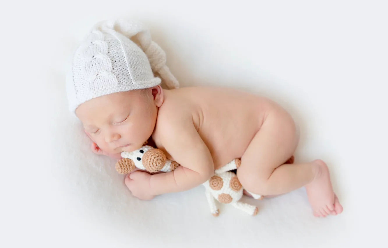 Photo wallpaper toy, sleep, baby, cap, newborn, Crumbling