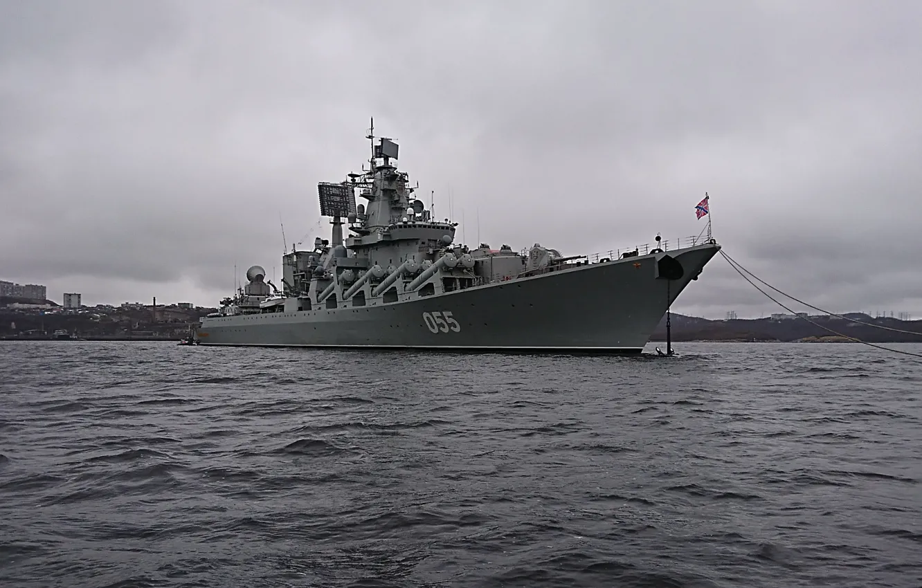 Photo wallpaper on the roads, missile cruiser, Marshal Ustinov