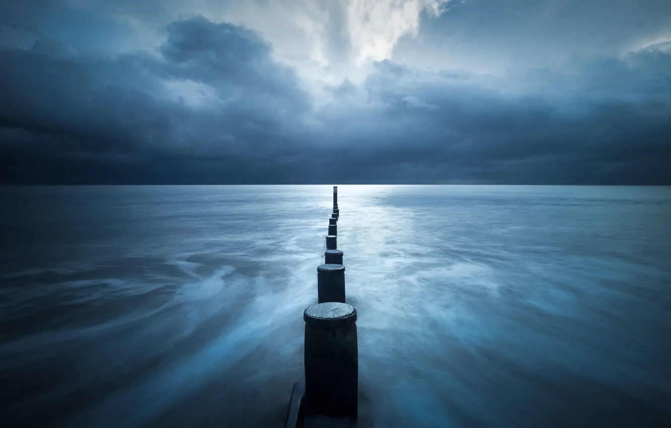 Photo wallpaper storm, sea, seascape, cloudy, pillars