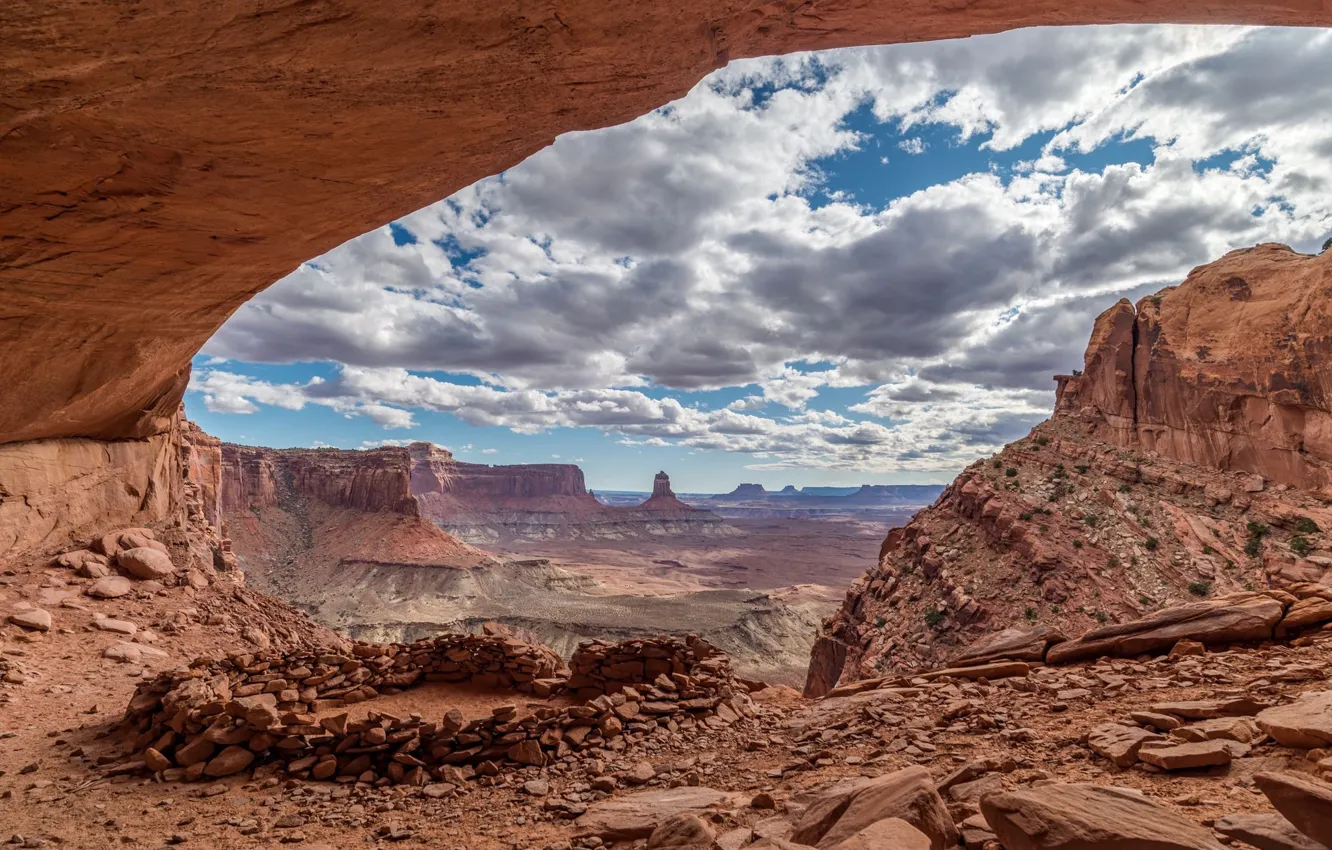 Photo wallpaper the sky, clouds, rocks, panorama