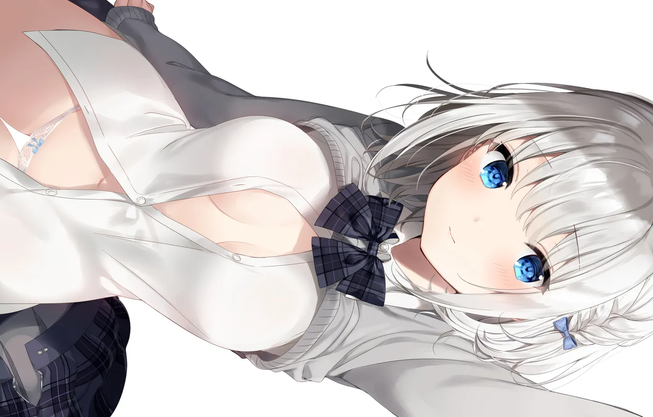 Photo wallpaper girl, sexy, lingerie, cleavage, panties, boobs, anime, blue eyes