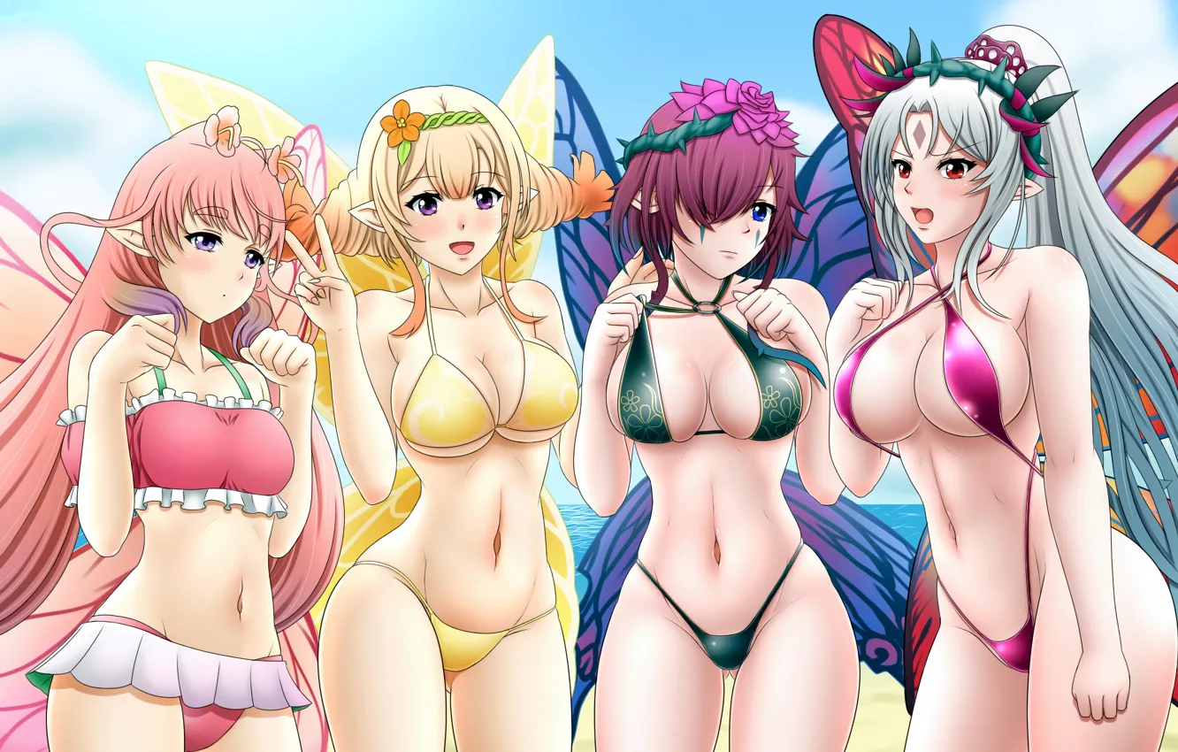 Photo wallpaper sexy, cleavage, pink hair, long hair, girls, boobs, anime, blue eyes