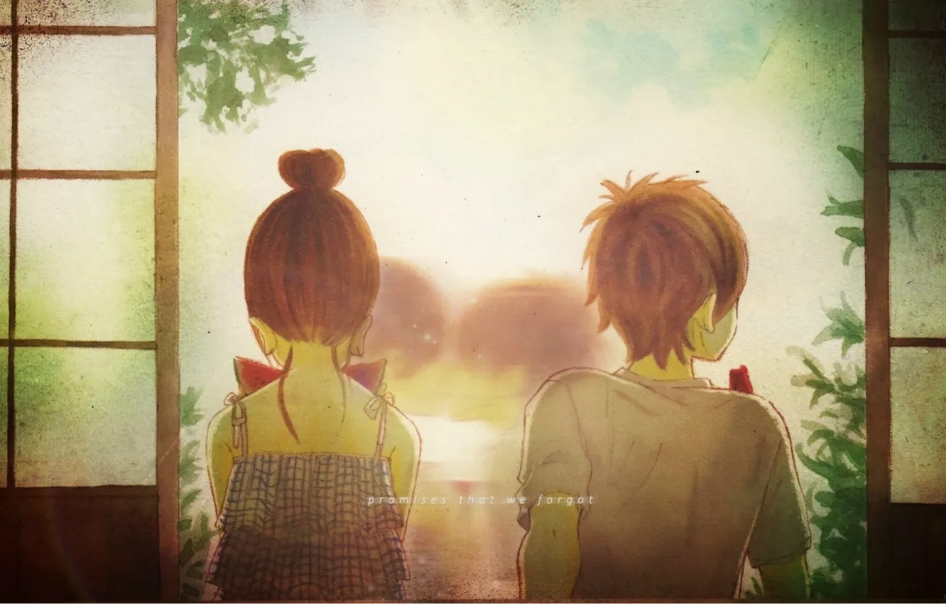 Photo wallpaper summer, back, kiss, watermelon, the door, two, art, bokura ga ita