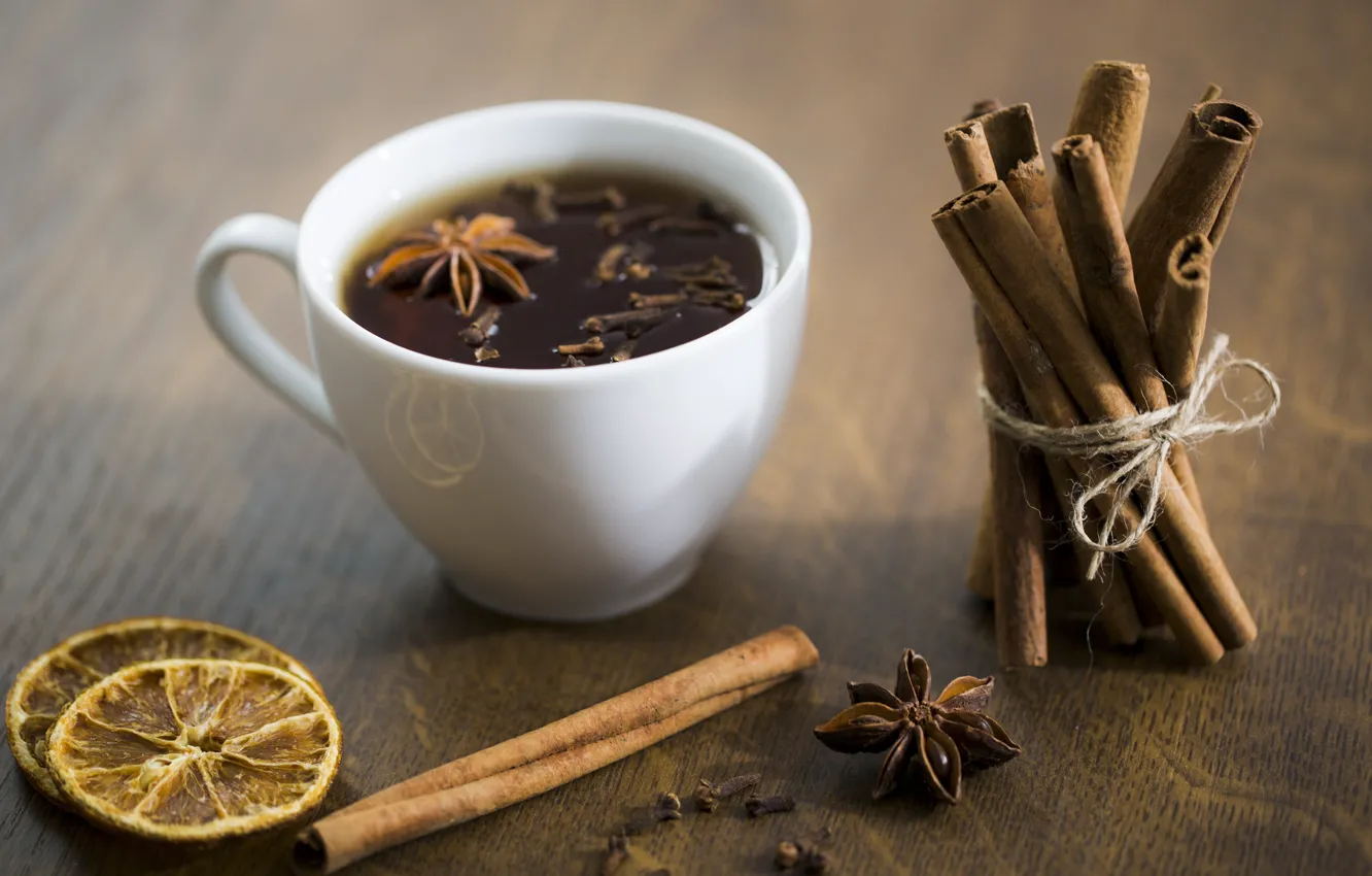 Photo wallpaper lemon, tea, drink, cinnamon, clove