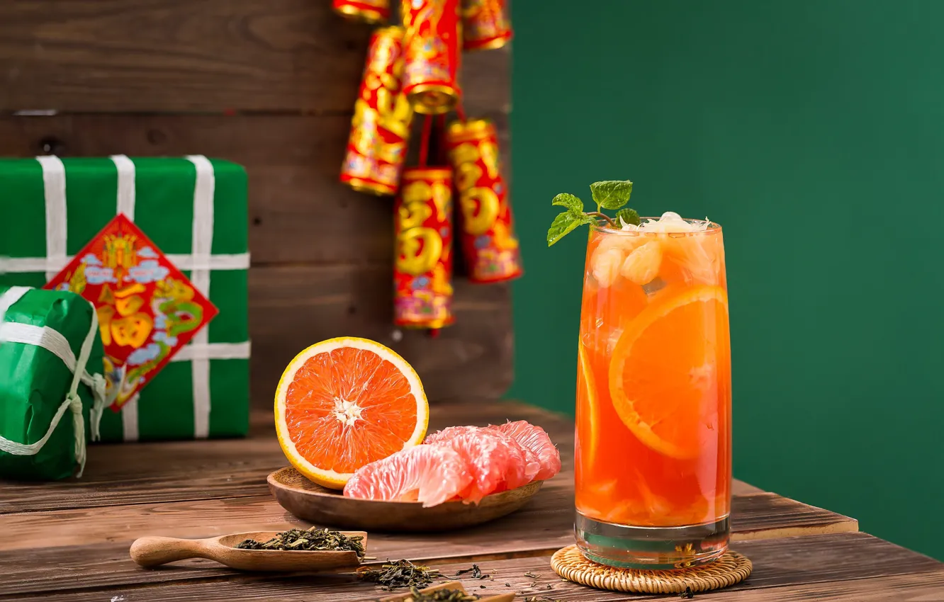 Photo wallpaper glass, juice, grapefruit