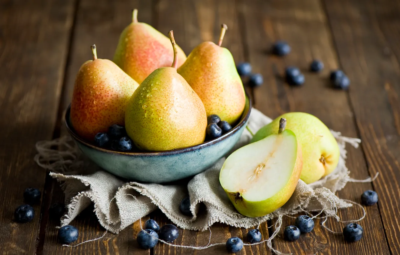 Photo wallpaper berries, blueberries, dishes, fruit, still life, pear, blueberries, Anna Verdina