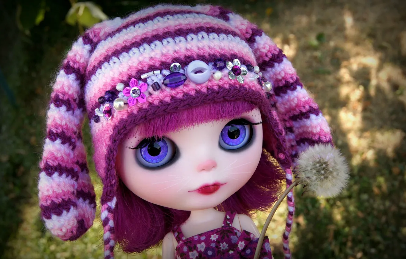Photo wallpaper dandelion, hat, toy, doll