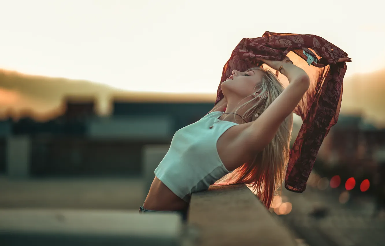 Photo wallpaper girl, photo, model, blonde, portrait, tank top, bare shoulders