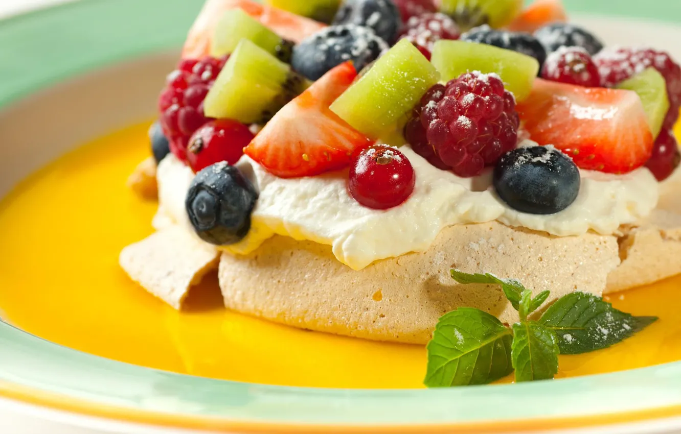 Photo wallpaper fruit, dessert, meringue, Pavlova