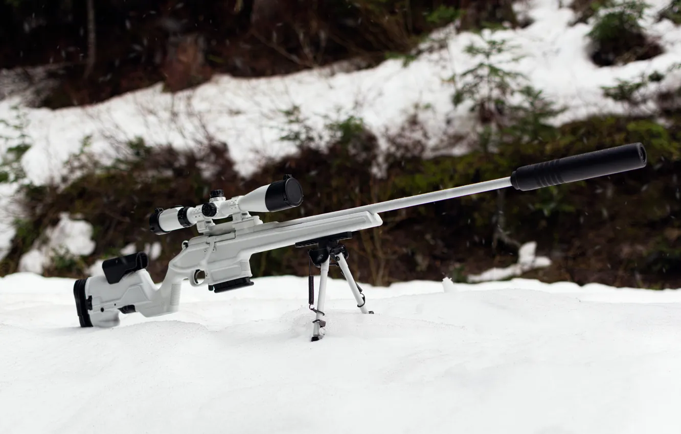 Photo wallpaper winter, white, snow, weapons, optics, rifle, sniper, Mosin