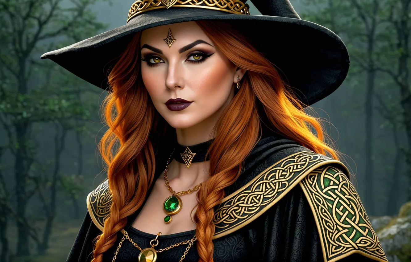 Photo wallpaper woman, hat, fantasy, witch