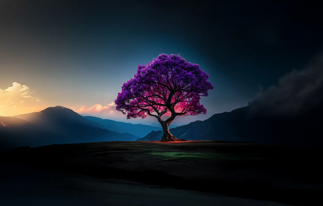 Photo wallpaper tree, violet, Whispers