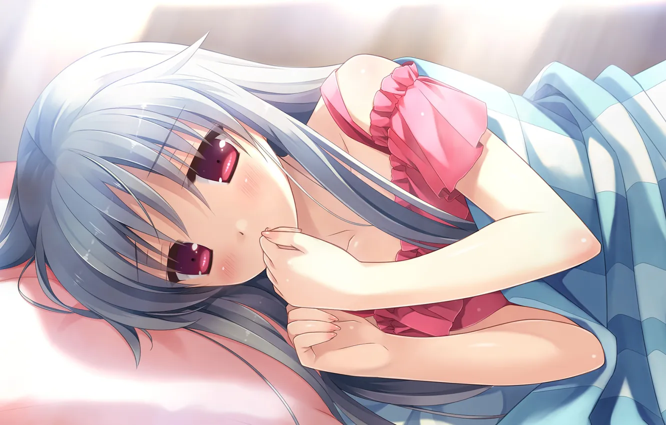 Photo wallpaper look, girl, bed, lies, art, embarrassment, Kanekiyo Miwa, Kurano Tomoka