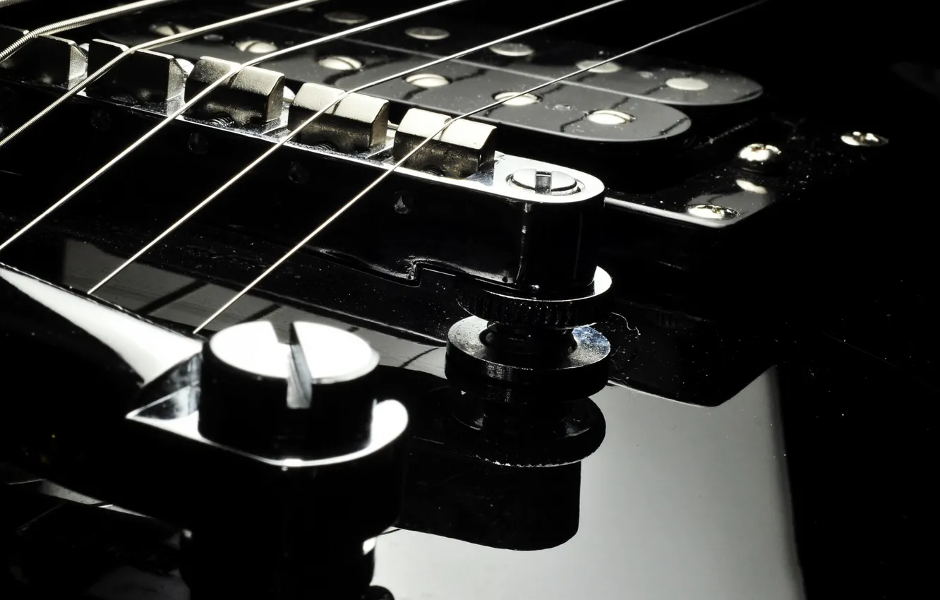Photo wallpaper surface, black, guitar, strings, lacquer, pickups